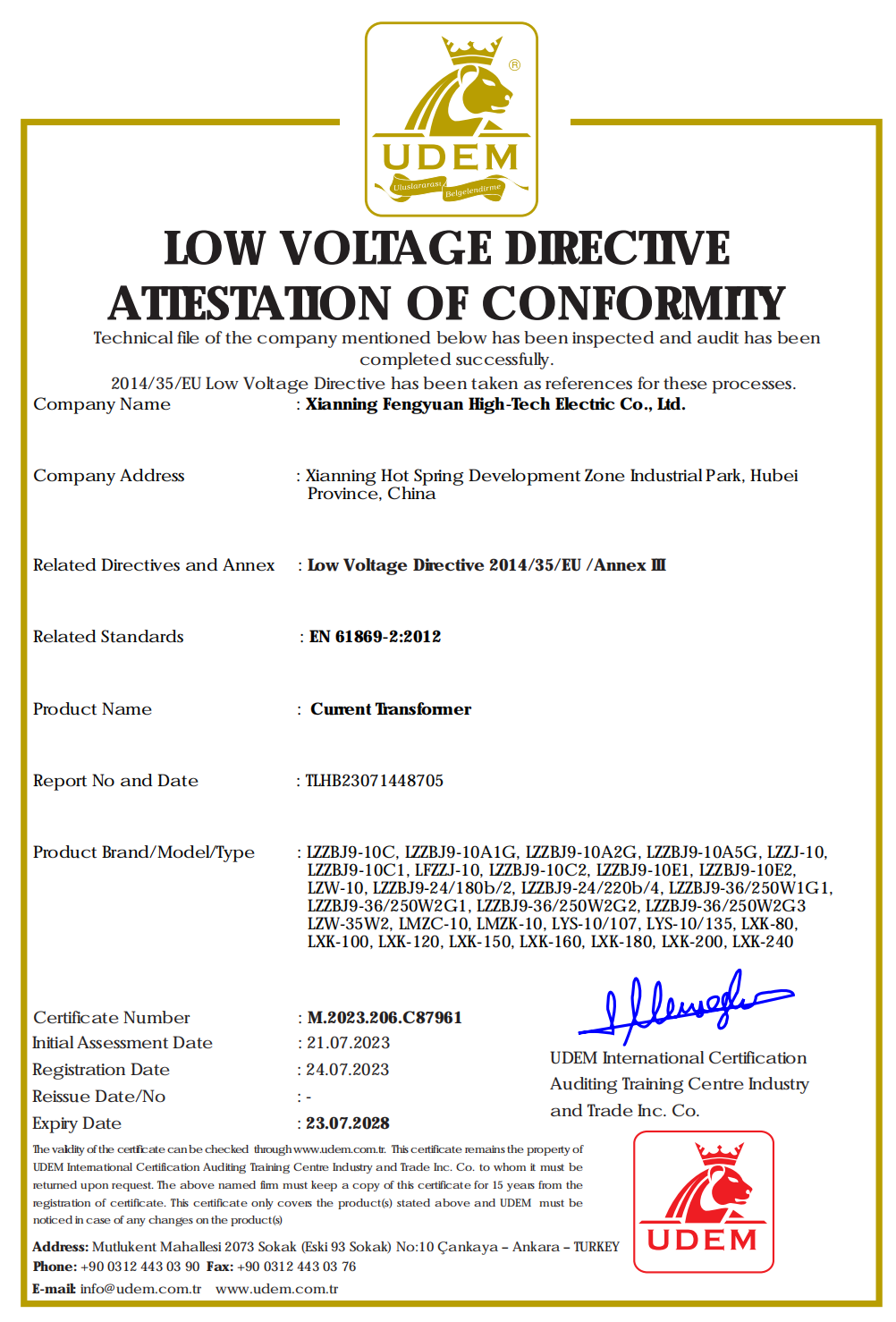 CE Certificate of Current Transformer CE Certificate of Current Transformer